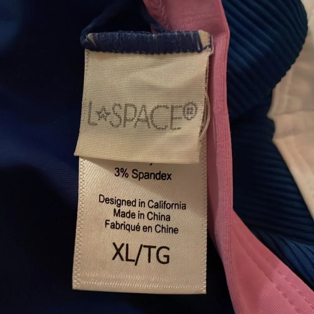 l*space Ribbed Lala Pullover Bikini Top Colorblock‎ Indigo White Rosebud XL